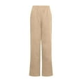 thumbnail image 3 of QLEICOM Womens Slacks Women's Wrinkle Free Relaxed Fit Straight Leg Pants Fashion Elastic Waist Pure Straight Leg Cotton Linen Cropped Pocket Trousers Wide Leg Pants Relaxed Fit Trousers Khaki XXL, 3 of 6