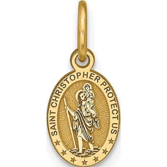 10K Yellow Gold Solid Satin Polished St. Christopher Pendant (15 X 6) Made In United States 10c89