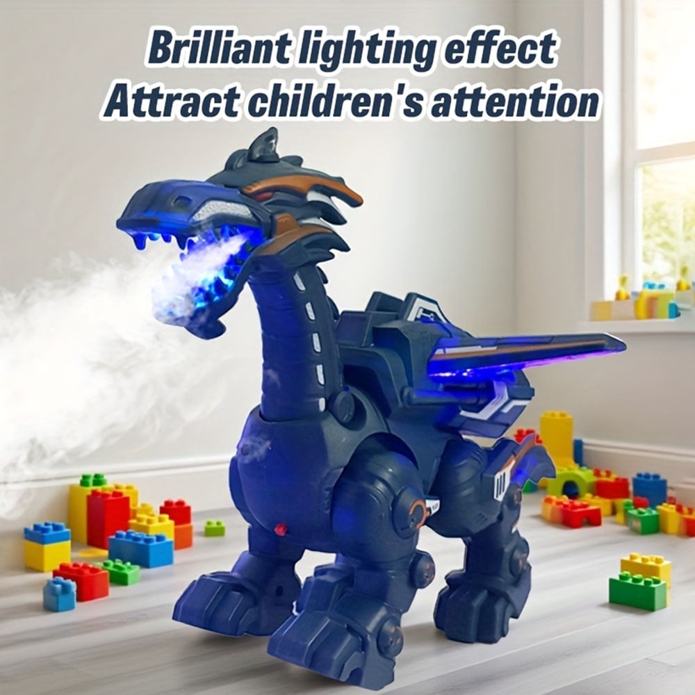 Blue Walking Dinosaur Robot with Mist Spray and LED Lights – Interactive STEM Toy for Kids Ages 3–12, Great Gift for Birthdays and Parties