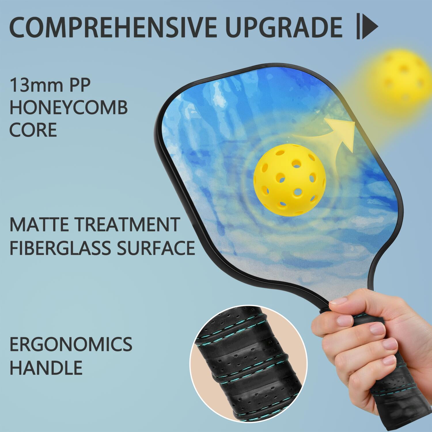 Pickleball Paddles Set Of 1, Fiberglass Surface, Fluid Smoke Aurora Art Style, 1 Paddle, 2 Balls & Bag