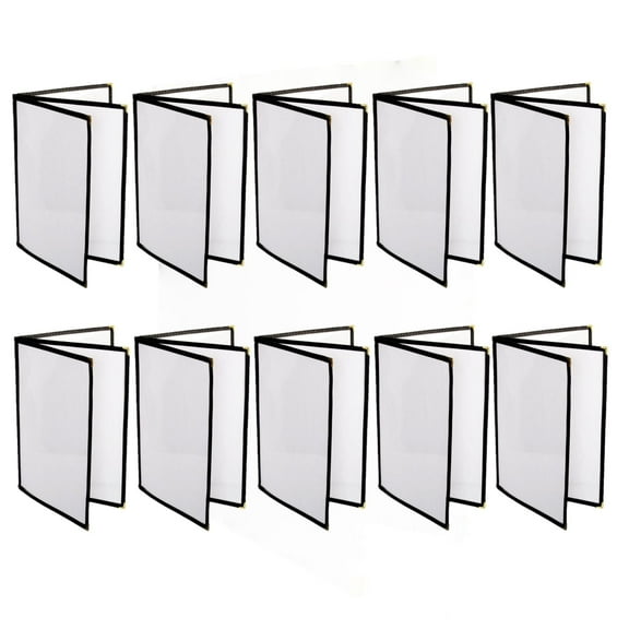 TrueCraftware- Set of 10 Black 8-1/2” x 11” Triple Page Book Fold Restaurant Menu Covers 3 Page 6 View Crystal Clear Vinyl Menu Folder Menu Book Holders for Bar Café Restaurant Book