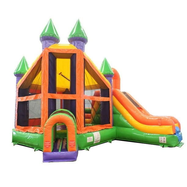 Pogo Commercial Inflatable Castle Bounce House with Slide, Rainbow