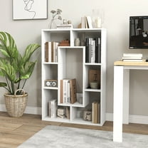 Giantex Wood Geometric Bookshelf, Freestanding Open Bookcase w/7 Cubes, Storage Display Rack for Home Office, White