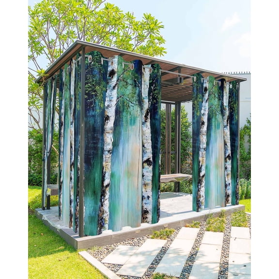 nqOlkjepod Outdoor Curtains for Patio Waterproof, Teal Green Wood Print Outdoor Privacy Panels Grommet, Vintage Trunk Leaf on Branch Blackout Outside Curtains for Porch/Cabana 54"x84", 2 Panels