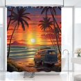 thumbnail image 4 of Summer Shower Curtain Tropical Coconut Palm Beach Camping Car Tour Bus Shower Curtain Palm Tree Ocean Sea Setting Sun Sunset Scenery Landscape Bathroom Decor Set with12 Hooks 72x72 inches (B), 4 of 6