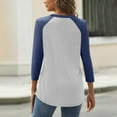 thumbnail image 3 of WTOBBY Women's V-Neck Raglan Sleeve Colorblock Blouse with 3/4 Sleeve, Casual Button Detail Top for Fall Season, Comfortable Fashion Apparel,Dark Blue 2XL, 3 of 4