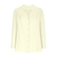 thumbnail image 5 of Aboser Womens Cotton Linen Long Shirts Plus Size Long Sleeve Shirt Tops Dressy Button Up Blouses Comfy Notch V Neck Work Shirts Casual Tunic Top, 5 of 8