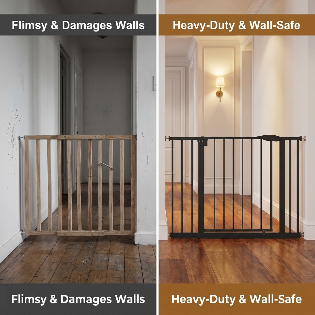 DURAMOXLQ 29.5-44.1" Adjustable Baby & Pet Gate for Stairs, Pressure Mounted Walk-Through Dog Gate, Black