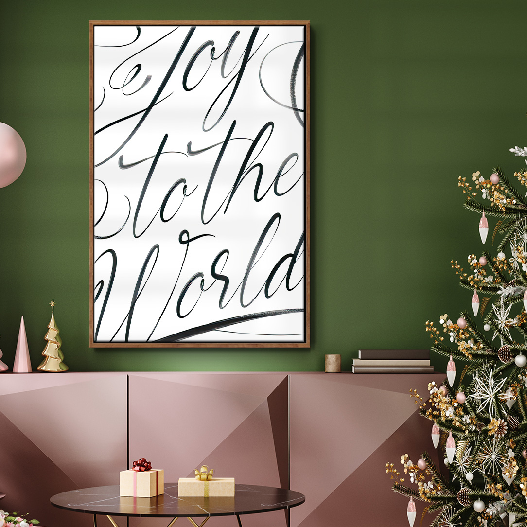 Joy To The World - Framed Gallery Wrapped Holiday Canvas - 27 x 41 - Rosewood Frame