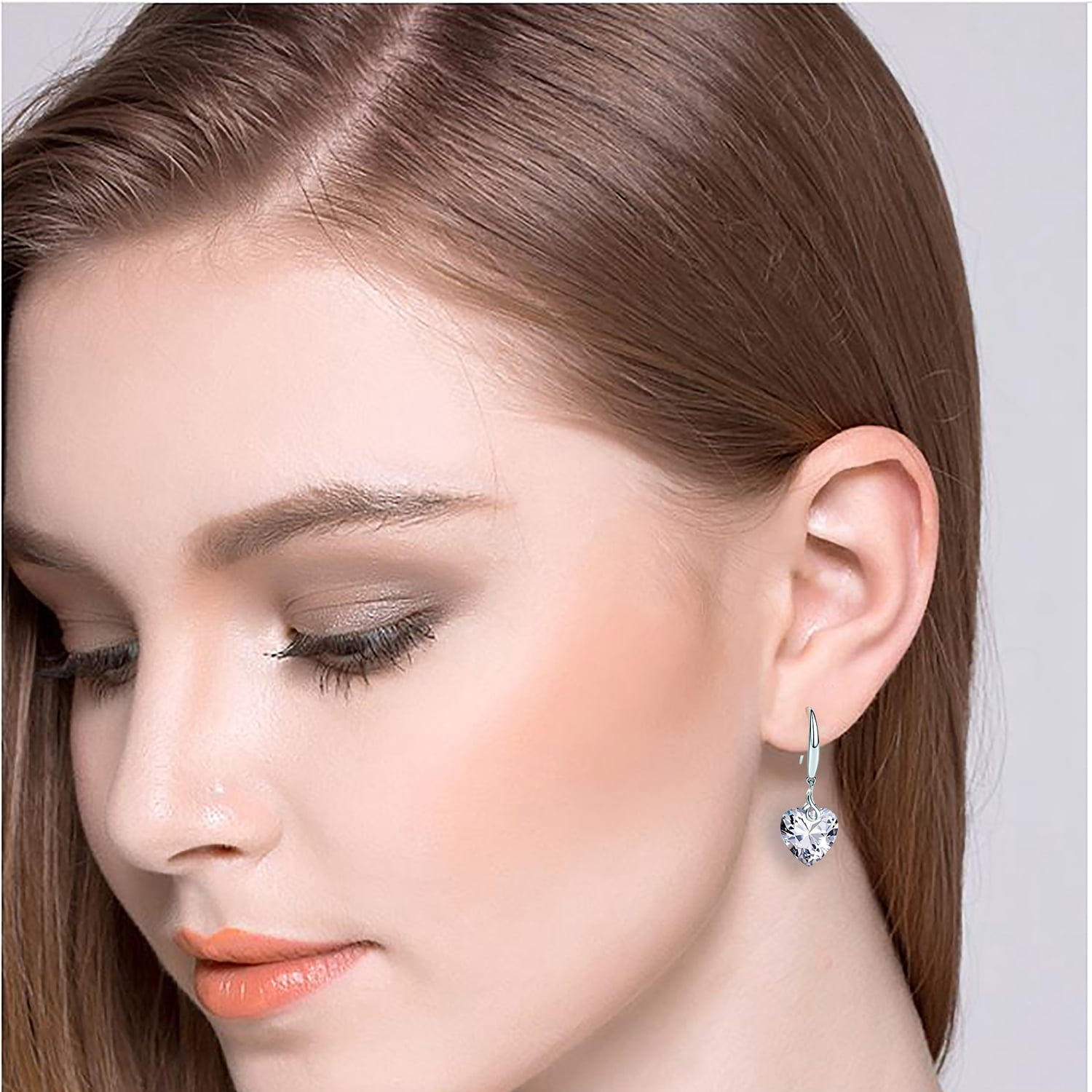 s925 Sterling Silver Love Heart 5A Cubic Zirconia Crystal Women Drop Dangle Earrings