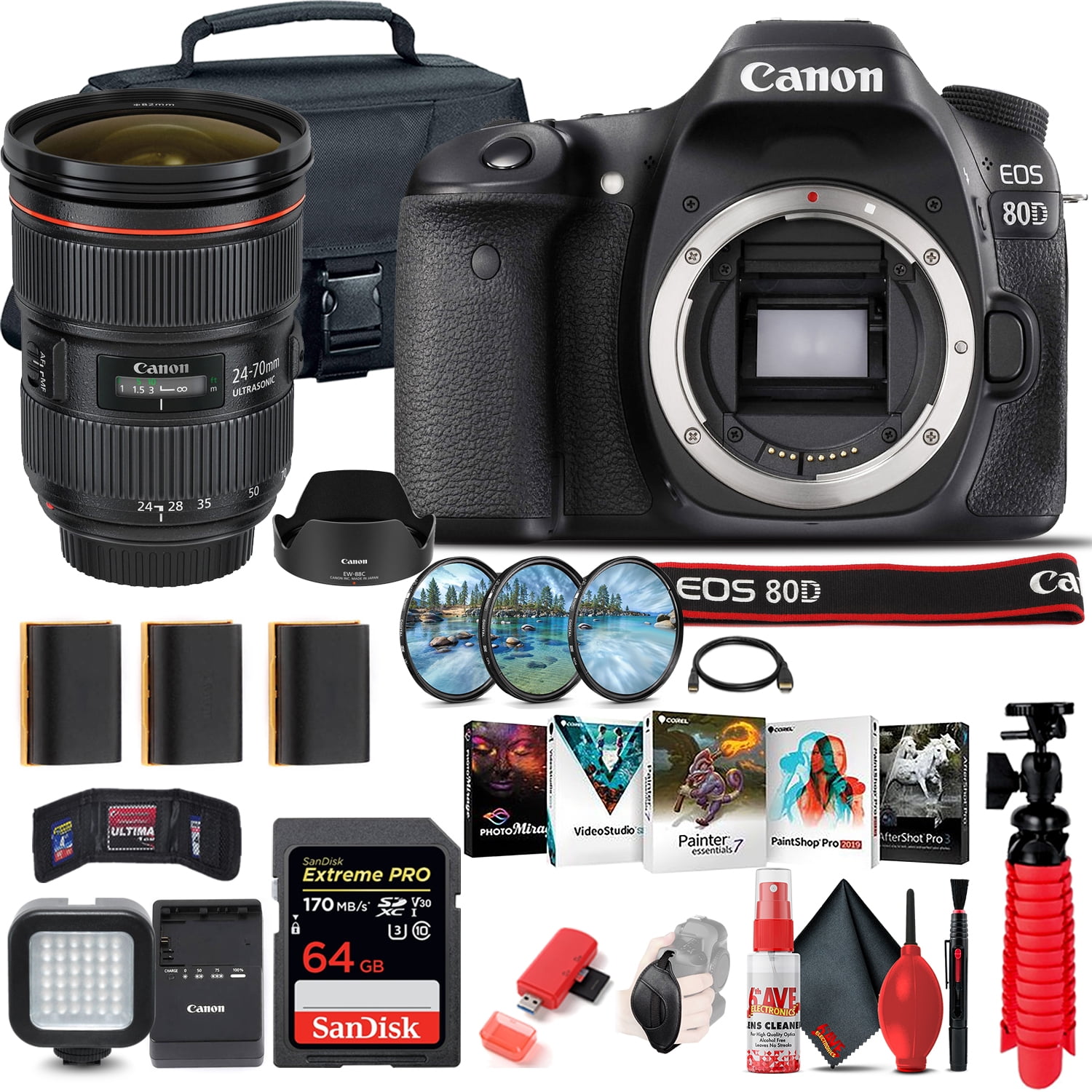 Canon EOS 80D DSLR Camera (Body Only) (1263C004) + Canon EF 24-70mm Lens + 64GB (International Version)