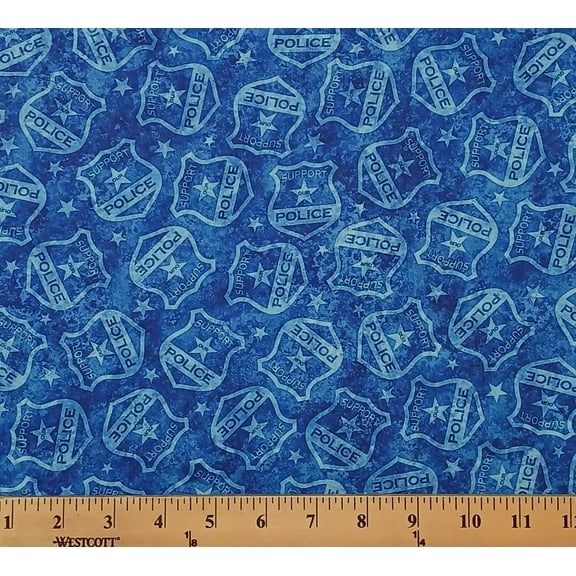 Cotton American Heroes Police Blue Badges Uniform Quilting Treasures Cotton Fabric Print by the Yard (2600-30689-b)