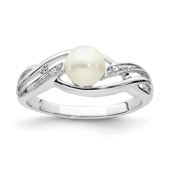925 Sterling Silver Rhodium Plated Diamond and Freshwater Cultured Pearl Ring Size 9