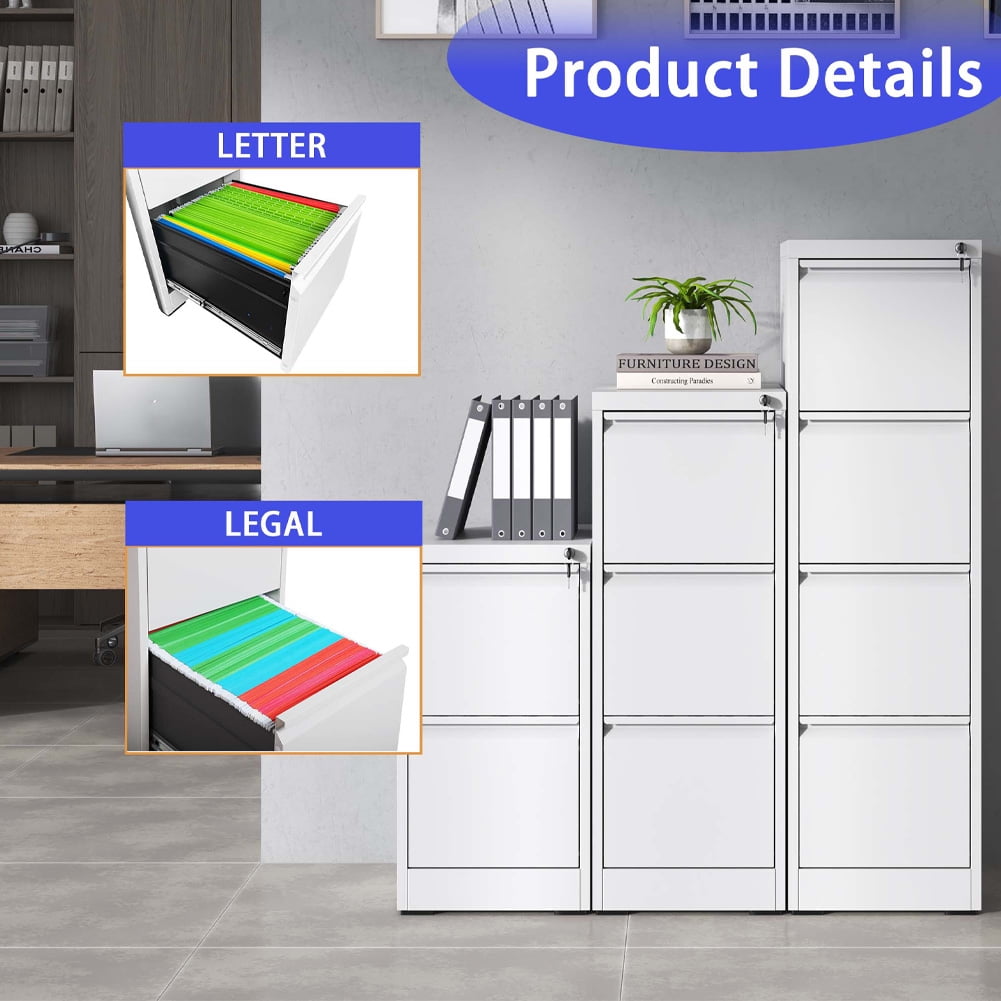 White 3 Drawer Metal File Cabinet with Lock,Heavy Duty Metal Filing Cabinet for Office,Business,Home, Legal/Letter Size
