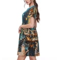 thumbnail image 2 of Rateoe Whimsical Cats Night Cafe Pattern Women’s Short Sleeve Dress – Casual Elegant Summer A-Line Dress for Everyday Wear, 2 of 6