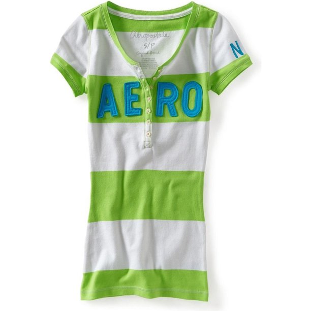 Blusa henley a rayas Aeropostale para mujer verde mediana