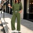 thumbnail image 5 of vdgthytj Tracksuits Womens Set 2 Piece Long Sleeve Crewneck Raglan Shoulder Contrast Piping Tops Drawstring Wide Leg Pants Fall Athleisure Outfits(Medium,Army Green), 5 of 9