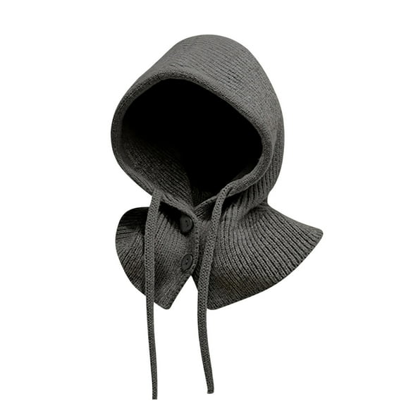 Luxalzxs Women Winter Knitted Cap Button Lace Up Wool Cap Plus Velvet Warm Cycling Windproof Collar Ear Protection Hat