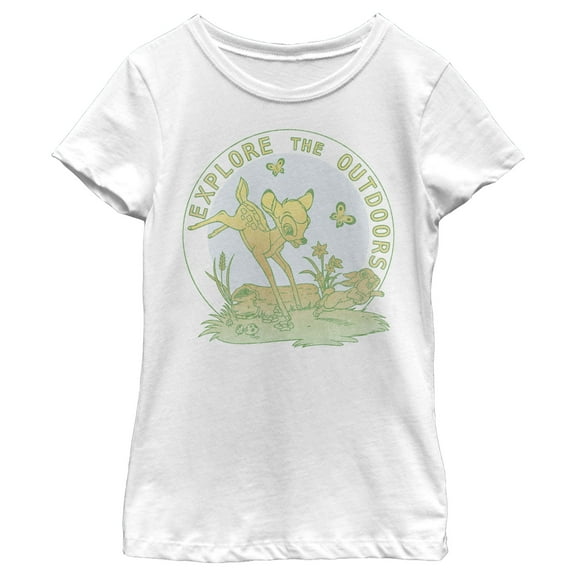 Girl's Bambi Explore the Outdoors  Graphic Tee White Large