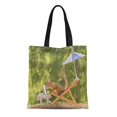 thumbnail image 1 of JSDART Sac Fourre-Tout en Toile Écureuil Rouge de Plage sur Chaise sous Parapluie Livre de Lecture Sac à Provisions Réutilisable, 1 of 1