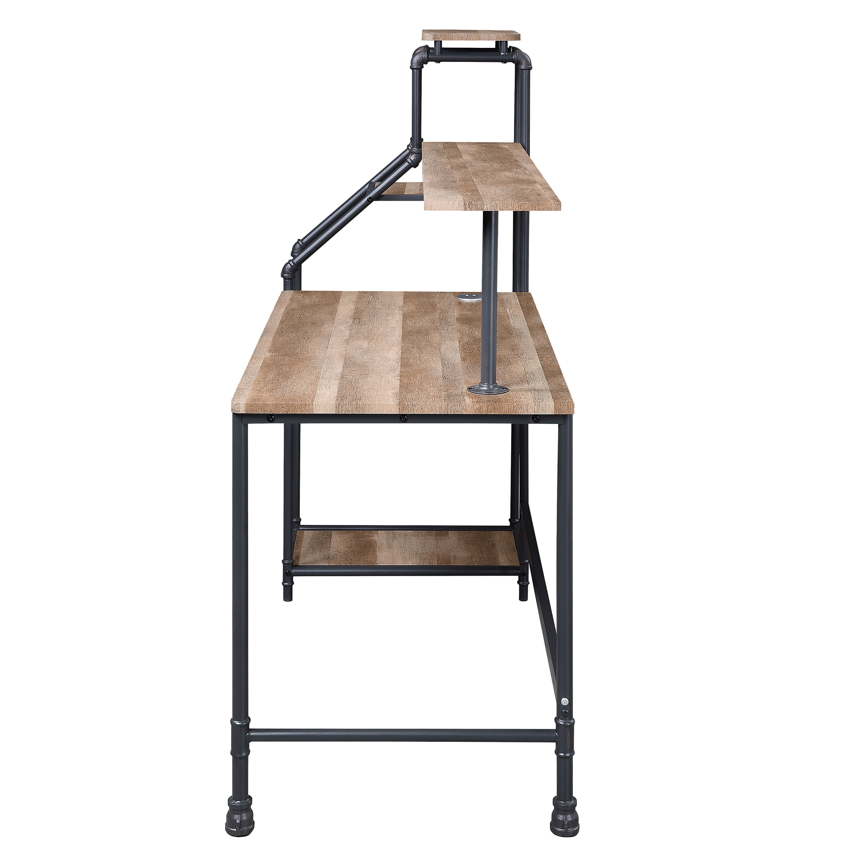 Furniture of America Asher Metal 61-in Corner Desk with LED, Light Oak