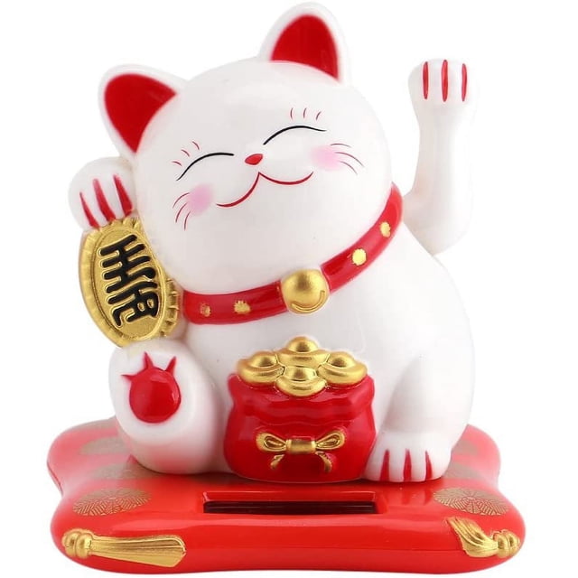 Gato que agita, con energía solar, lindo gato que agita, buena suerte, riqueza, bienvenida a los gatos, exhibición del hogar, decoración del coche, decoración Feng Shui (blanco) Sailing Electrónica