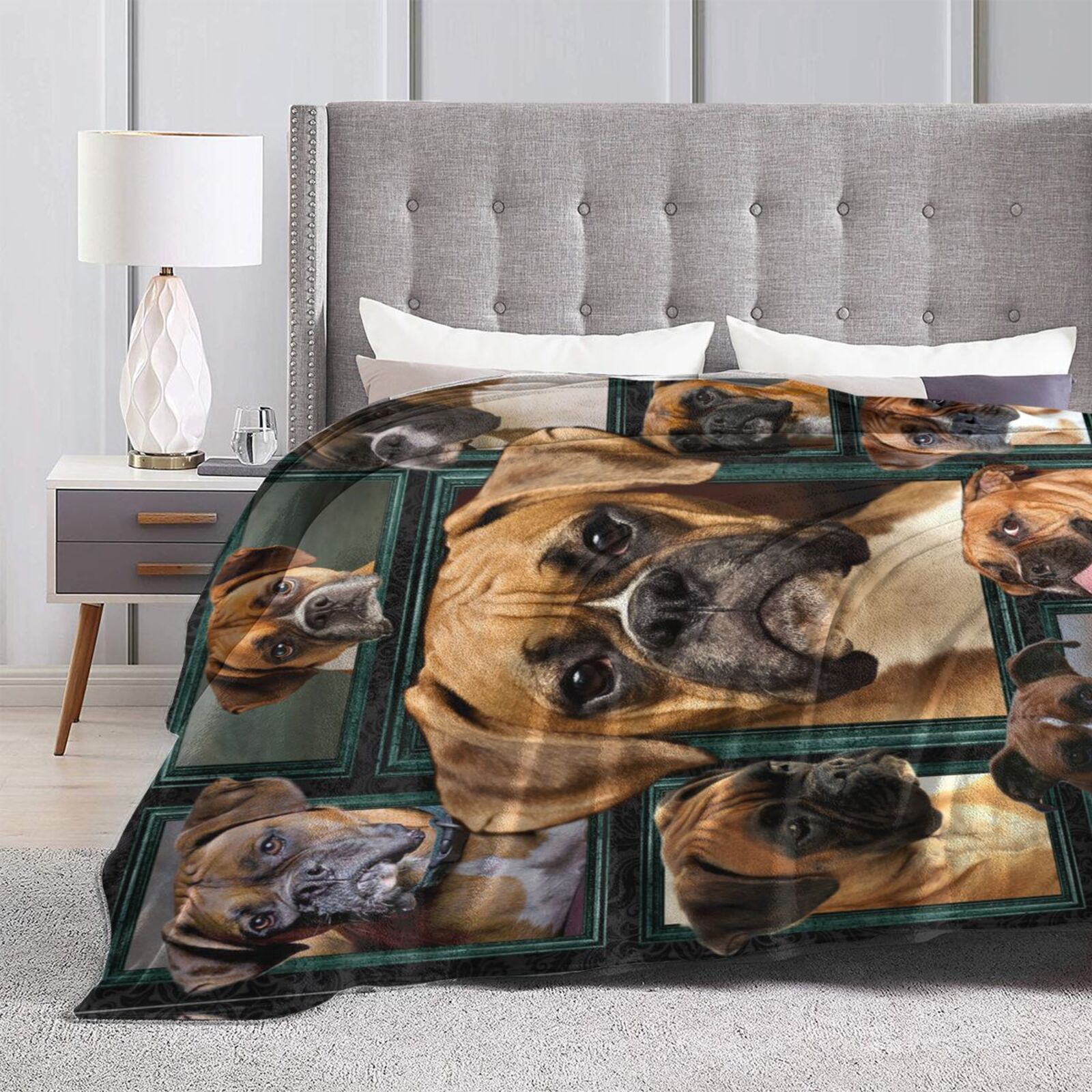 Wijzvio Boxer Dog Throw Blanket Soft Fuzzy Fleece Blanket For Couch Bed Living Room Decoration 60"X50"