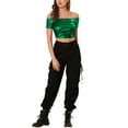 thumbnail image 3 of INSPIRE CHIC Women's  Metallic Shiny Party Off Shoulder Crop Top L Green, 3 of 8