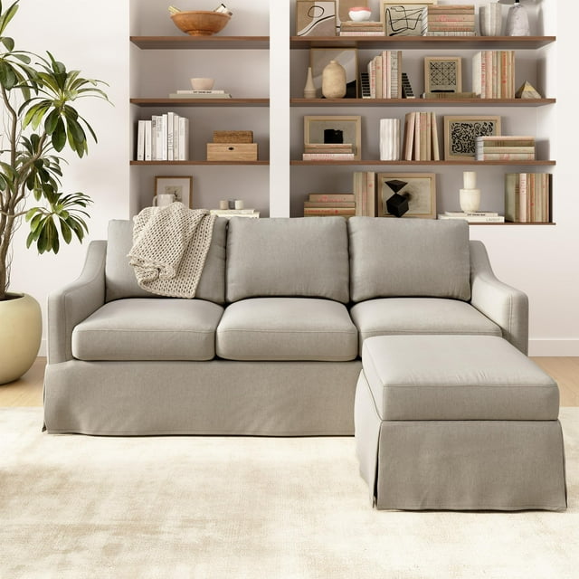 Harper Canapé 80W et Pouf de Rangement avec Housses - Tissu Panier Tissé Sable