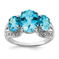 thumbnail image 4 of 925 Sterling Silver Rhodium Oval Checker-Cut Blue Topaz and Diamond Ring Size 9, 4 of 5