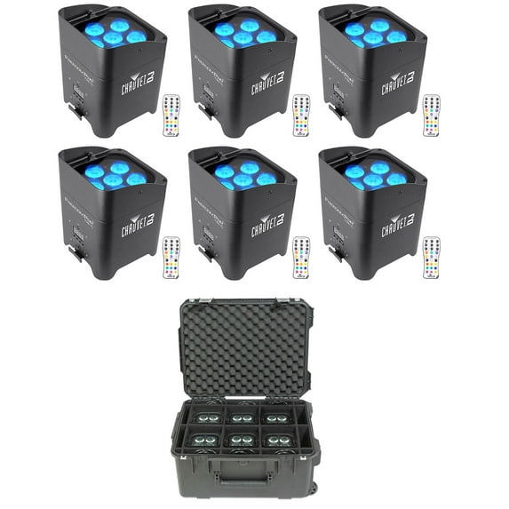 6 Chauvet DJ Freedom Par Tri-6 Wireless Rechargeable Battery Wash Up-Lights+Case