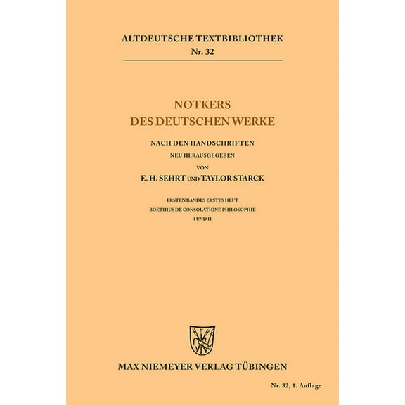 Altdeutsche Textbibliothek Notkers Des Deutschen Werke, Book 32, (Paperback)