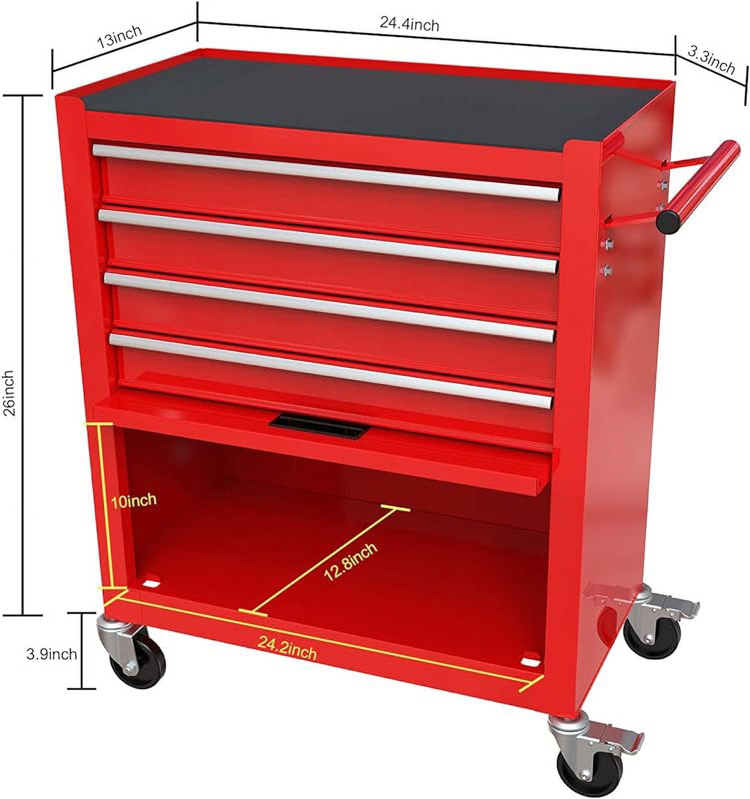233-piece mechanics tool set, household tool kit with 4-drawer heavy duty metal tool cabinet, portable tool box for home/auto repair-gift for men (red)