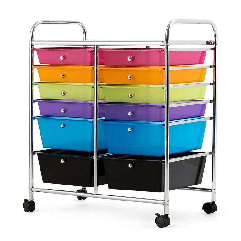 Gymax Office Rolling Cart 12 Storage Drawer Studio Organizer Bins Scrapbook  Paper Colorful