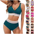 thumbnail image 4 of Women's Bikini Sets High Waisted Bikini Sets Tummy Control Swimsuits V Neck Color Block Two Piece Bathing Suit 2025, 4 of 4