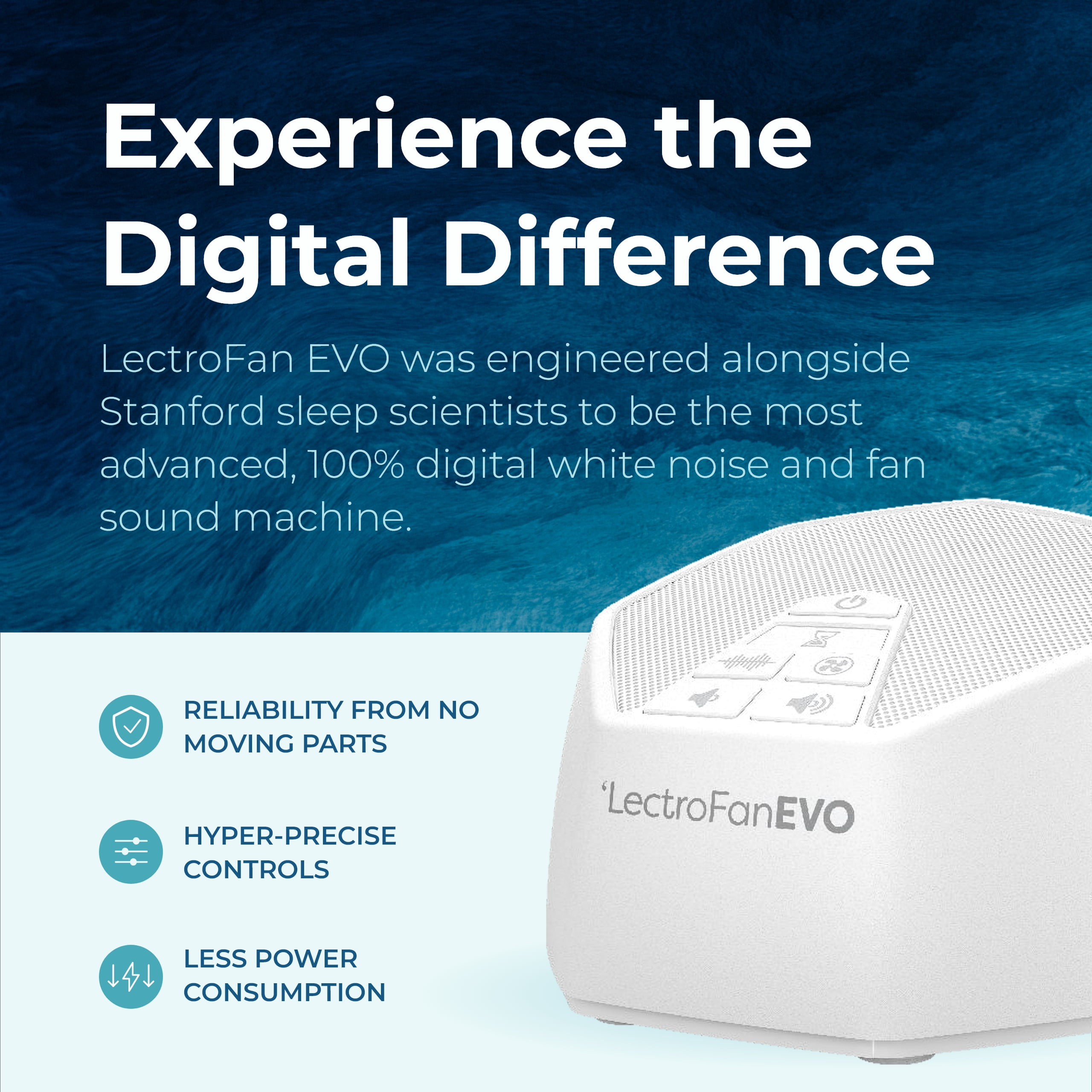 LectroFan EVO Sleep Sound Machine – 22 Non-Looping Sounds, White Noise, Fan Sounds, Ocean, Timer