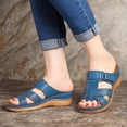 thumbnail image 3 of Low Wedge Sandals for Women Comfortable: Low Block Chunky Heel Sandal Adjustable Open Toe Slip On Casual Dress Vintage Walking Slides Shoes, 3 of 7