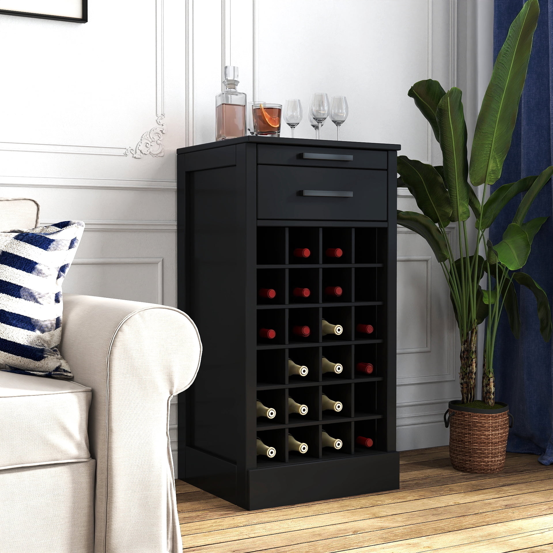 Wine Cabinet 28-Bottle Modular Storage Buffet for Home Bar Dining Room, Black