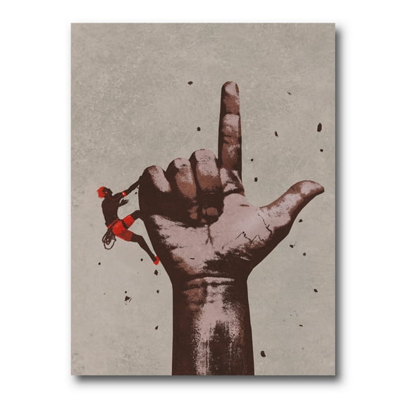 Designart ' Climber With Finger Pointing Up Sign ' Modern Canvas Wall Art Print