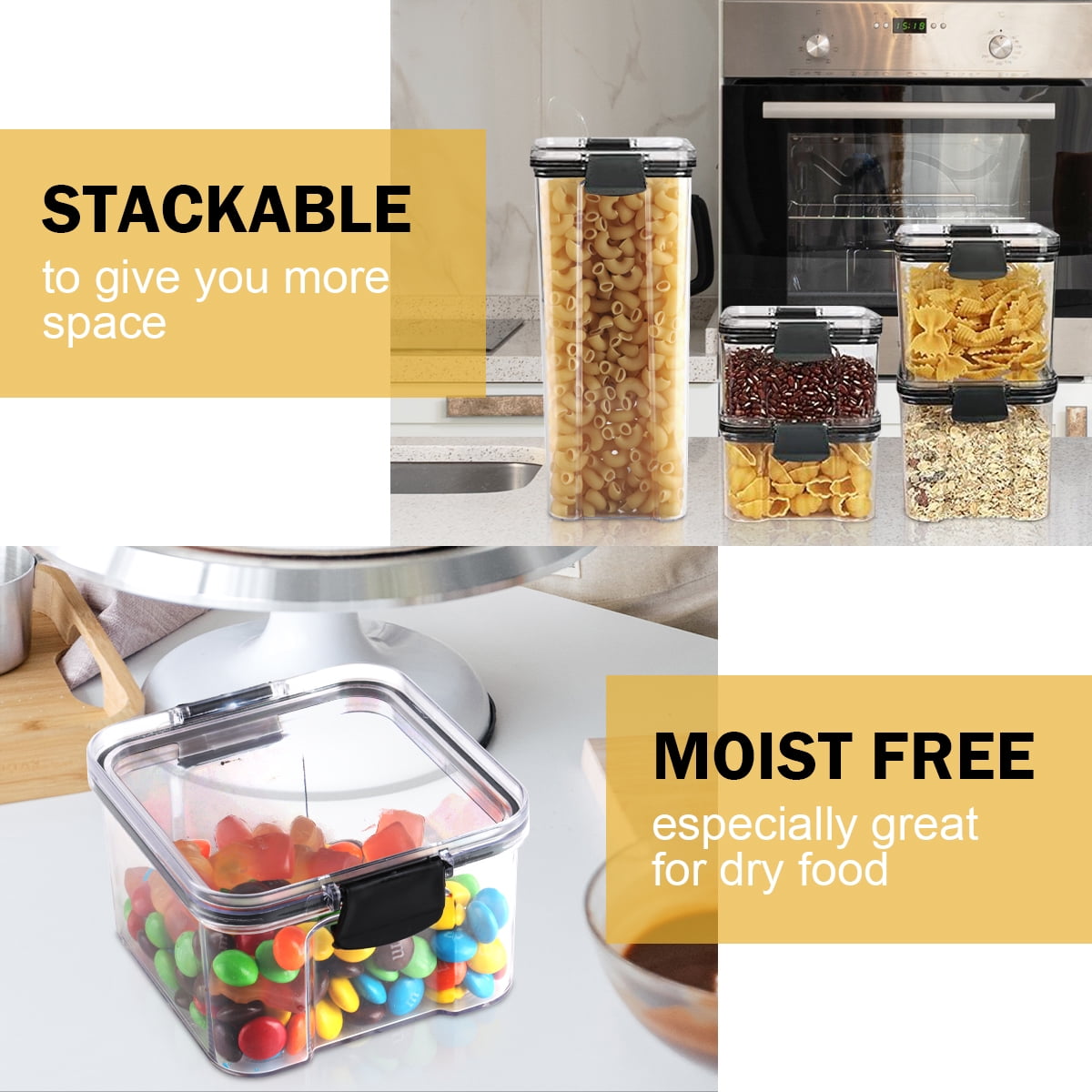 Kosbon Airtight Food Storage Container Set, 14 Pcs BPA Free Plastic Dry Food Rice Canisters for Kitchen Pantry Organization and Storage