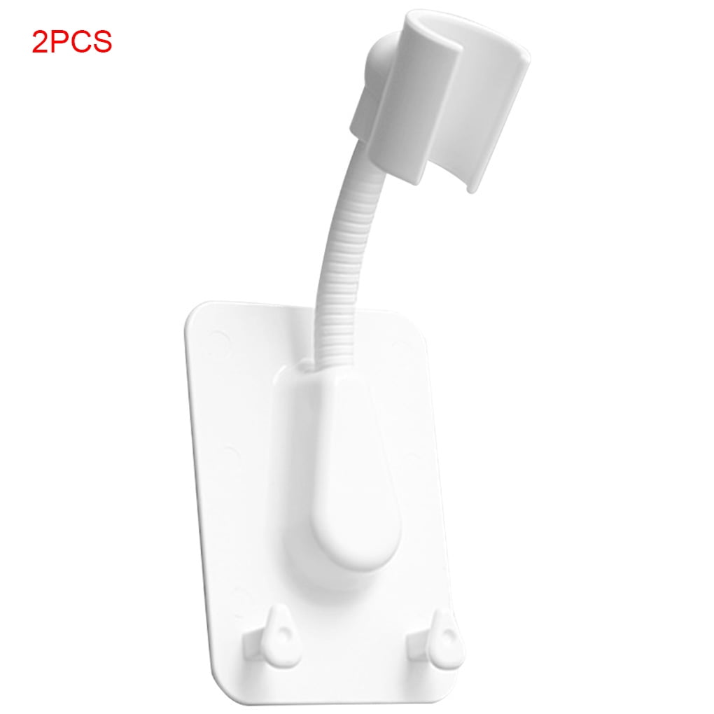2 PCS Self-Adhesive Shower Head Bracket Adjustable Handheld Showerhead Holder Wall Mount 2 Hooks Stand, White