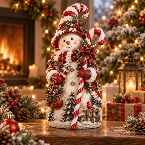 Christmas Enchanted Snowman Forest Guardian Christmas Ornament, Weighted Base Resin Snowman Decor For Windowsill