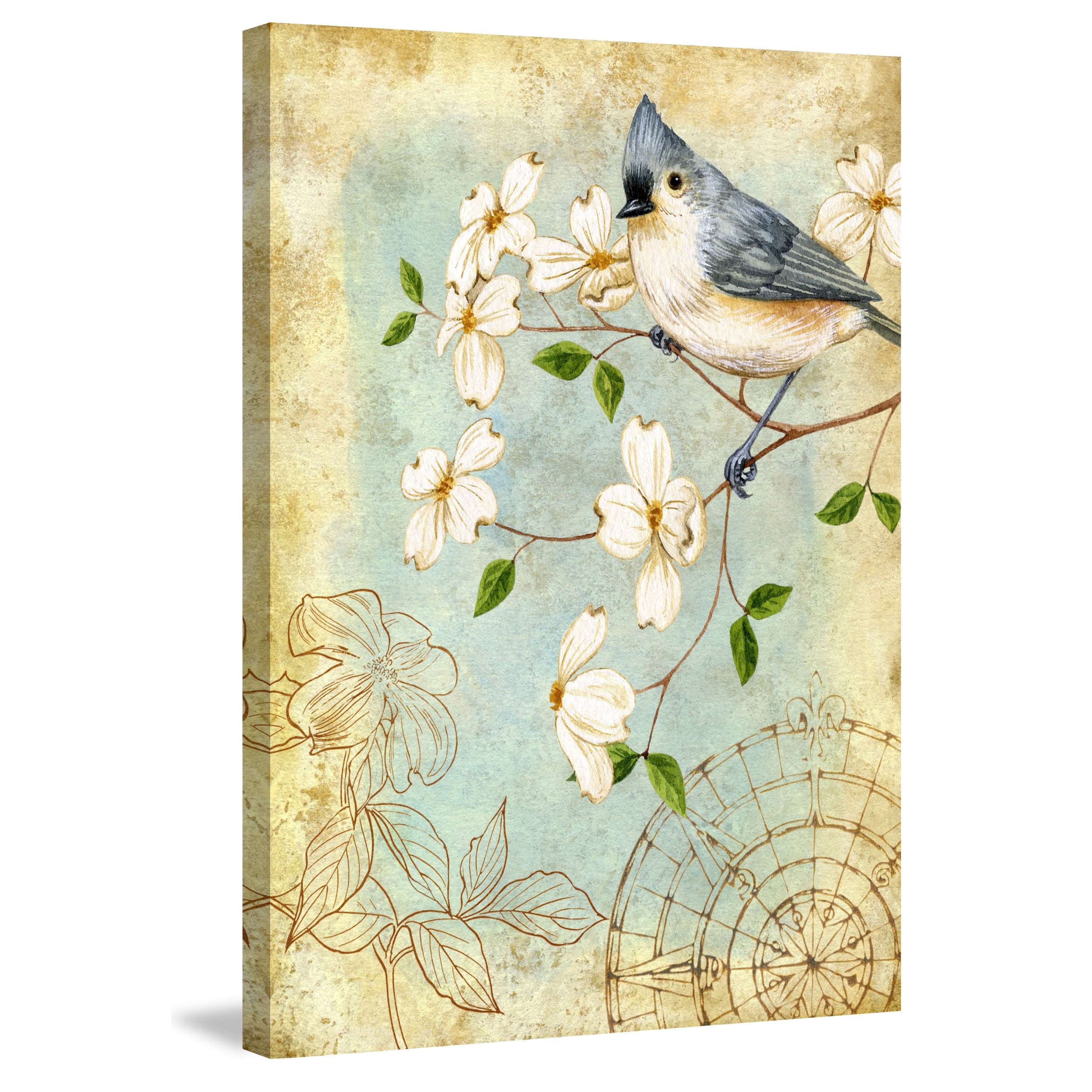 Marmont Hill "Bluejay & Blooms" Painting Print on Wrapped Canvas