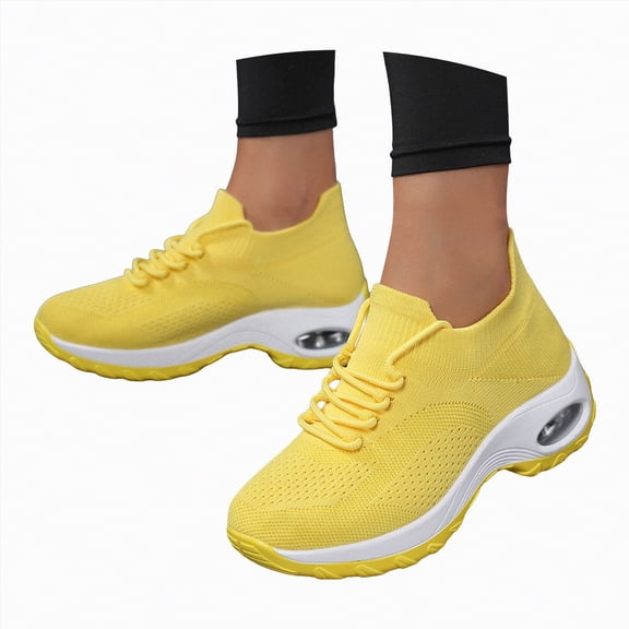 Rotm Shoes for Women Womens Slip On Sneakers Women Walking Tennis Shoes Lightweight Casual Sneakers for Gym Travel Work Yellow,8