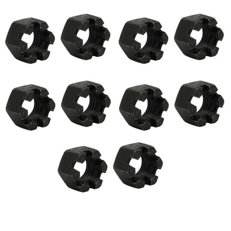 

10pcs M14x2mm Carbon Steel Grade 8 Hexagon Slotted Castle Nut Black