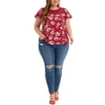 thumbnail image 2 of Unique Bargains Women's Plus Size Outfits Fashion Floral Keyhole Back Short Sleeve Blouse, 2 of 6