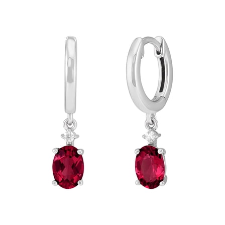 Brilliance Fine Jewelry Oval Garnet and White Cubic Zirconia Hoop Earrings in Sterling Silver