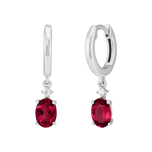 Brilliance Fine Jewelry Oval Garnet and White Cubic Zirconia Hoop Earrings in Sterling Silver
