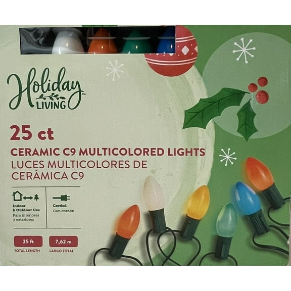 Holiday Living 25 Count Ceramic Multicolor C9 Christmas String Lights - Indoor and Outdoor Use