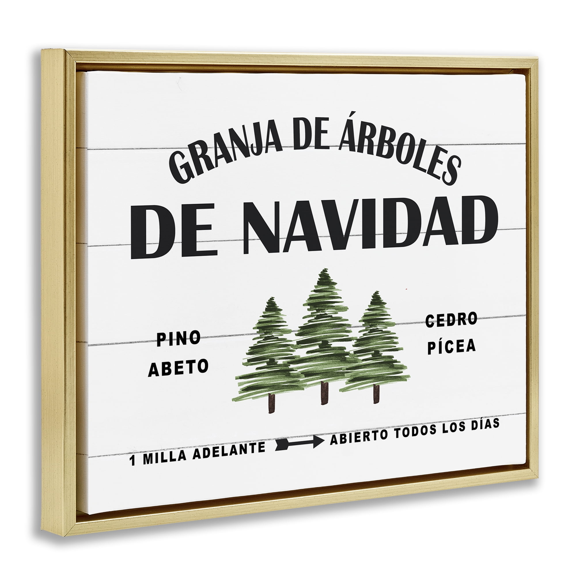 Stupell Industries Arboles De Navidad Holiday Painting Gold Floater Framed Art Print Wall Art, 31 x 25